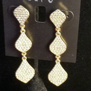 INC Triple Drop Teardrop Gold & Crystal Earrings